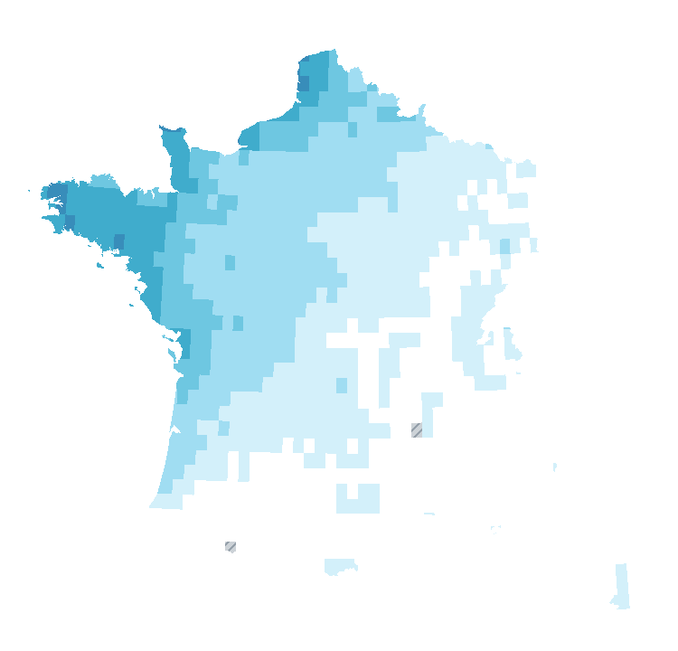 Carte de précipitations du 22 octobre 2026 à 2 h au 23 octobre 2026 à 2 h (heure de Paris). Les zones hachurées correspondent à des valeurs non disponibles.