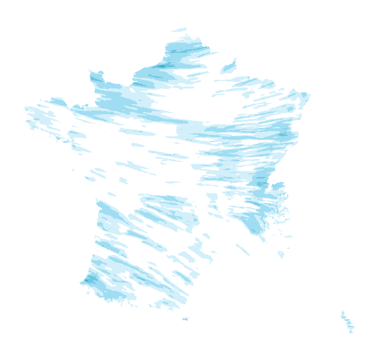 Carte de précipitations de 18 h à 21 h le 21 octobre 2026 (heure de Paris). Les zones hachurées correspondent à des valeurs non disponibles.