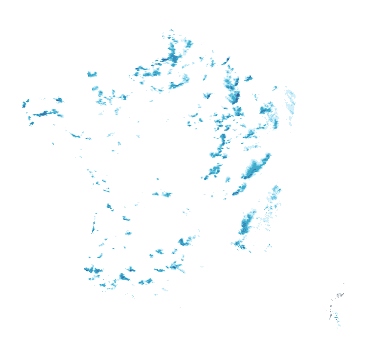 Carte de précipitations de 17 h 50 à 17 h 55 le 21 octobre 2026 (heure de Paris). Les zones hachurées correspondent à des valeurs non disponibles.