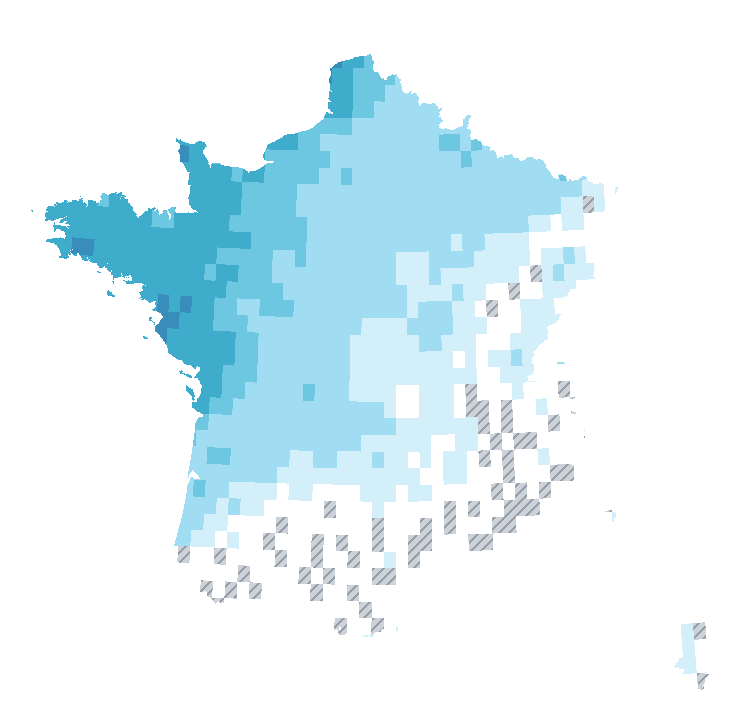 Carte de précipitations du 22 octobre 2026 à 2 h au 23 octobre 2026 à 2 h (heure de Paris). Les zones hachurées correspondent à des valeurs non disponibles.