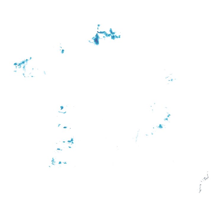Carte de précipitations de 23 h 50 à 23 h 55 le 21 octobre 2026 (heure de Paris). Les zones hachurées correspondent à des valeurs non disponibles.