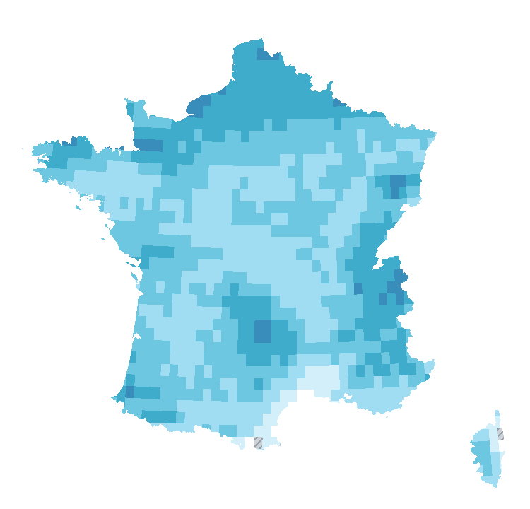 Carte de précipitations du 23 octobre 2026 à 2 h au 24 octobre 2026 à 2 h (heure de Paris). Les zones hachurées correspondent à des valeurs non disponibles.