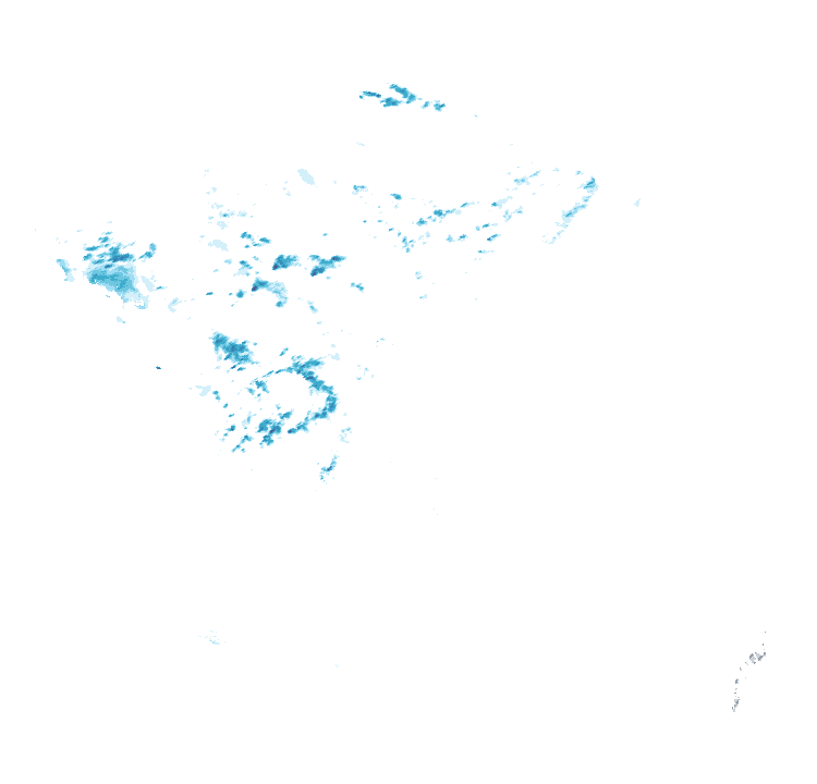 Carte de précipitations de 16 h 50 à 16 h 55 le 22 octobre 2026 (heure de Paris). Les zones hachurées correspondent à des valeurs non disponibles.