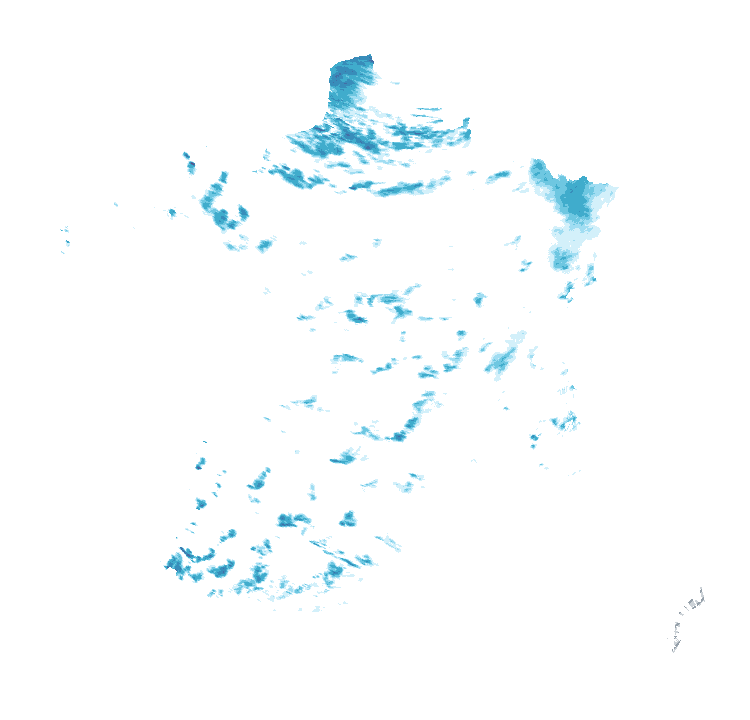 Carte de précipitations de 19 h 50 à 19 h 55 le 23 octobre 2026 (heure de Paris). Les zones hachurées correspondent à des valeurs non disponibles.