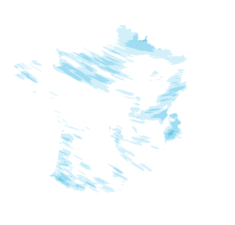 Carte de précipitations du 23 octobre 2026 à 23 h 20 au 24 octobre 2026 à 1 h 20 (heure de Paris). Les zones hachurées correspondent à des valeurs non disponibles.