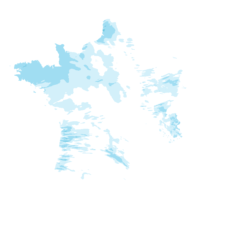Carte de précipitations de 12 h 20 à 14 h 20 le 24 octobre 2026 (heure de Paris). Les zones hachurées correspondent à des valeurs non disponibles.