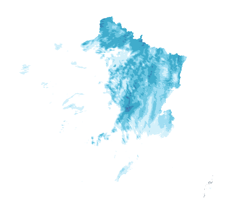 Carte de précipitations de 22 h 50 à 22 h 55 le 24 octobre 2026 (heure de Paris). Les zones hachurées correspondent à des valeurs non disponibles.