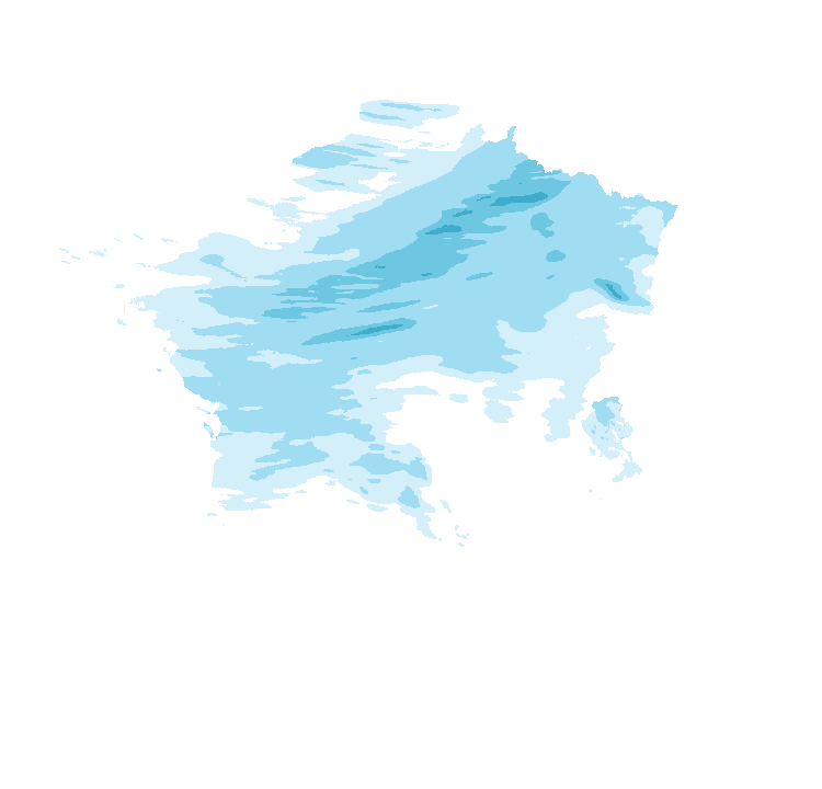 Carte de précipitations de 6 h 20 à 8 h 20 le 25 octobre 2026 (heure de Paris). Les zones hachurées correspondent à des valeurs non disponibles.