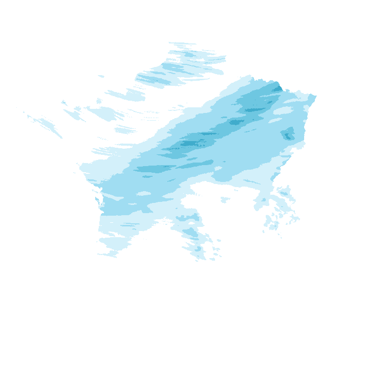 Carte de précipitations de 8 h 20 à 10 h 20 le 25 octobre 2026 (heure de Paris). Les zones hachurées correspondent à des valeurs non disponibles.